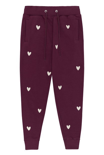 O&F Heart Embroidered Joggers -  Burgundy - Coming Soon