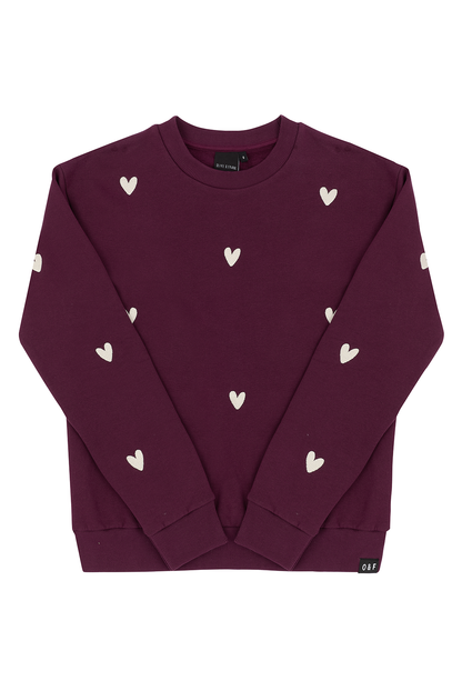 O&F Heart Embroidered Sweatshirt - Burgundy