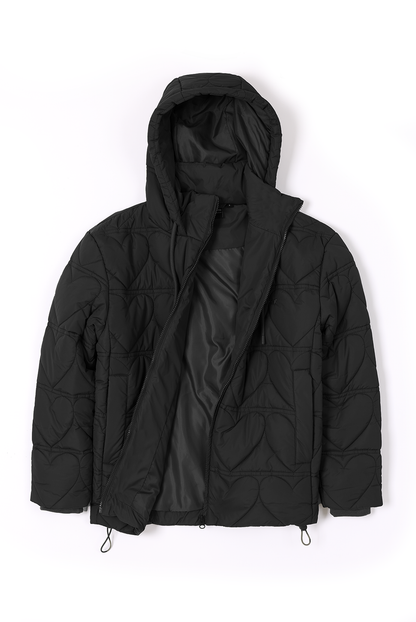 O&F Heart Quilted Coat - Black
