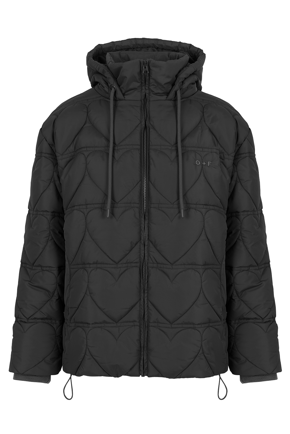 O&F Heart Quilted Coat - Black