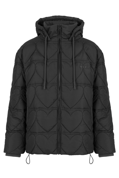 O&F Heart Quilted Coat - Black