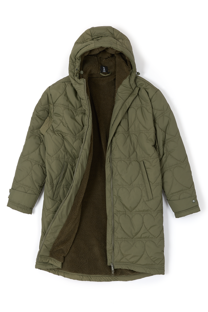 O&F Heart Quilted Long Line Coat