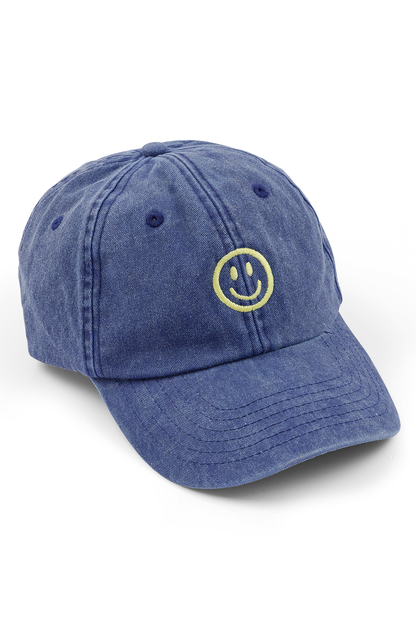 Happy Face Embroidered Cap - Navy