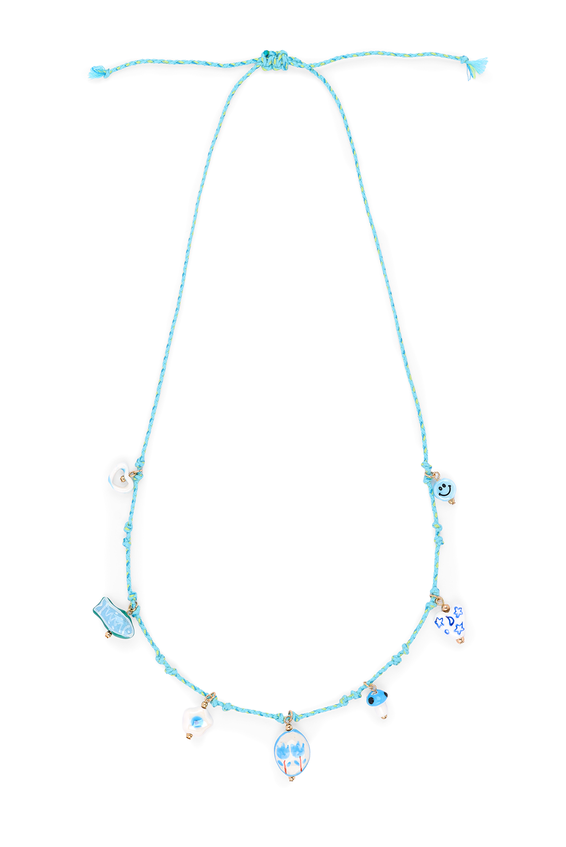 O&F Beaded Charm Cord Necklace - Blue