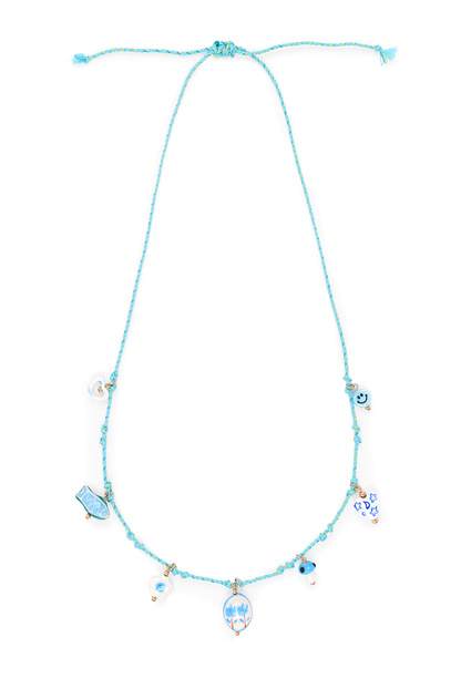 O&F Beaded Charm Cord Necklace - Blue