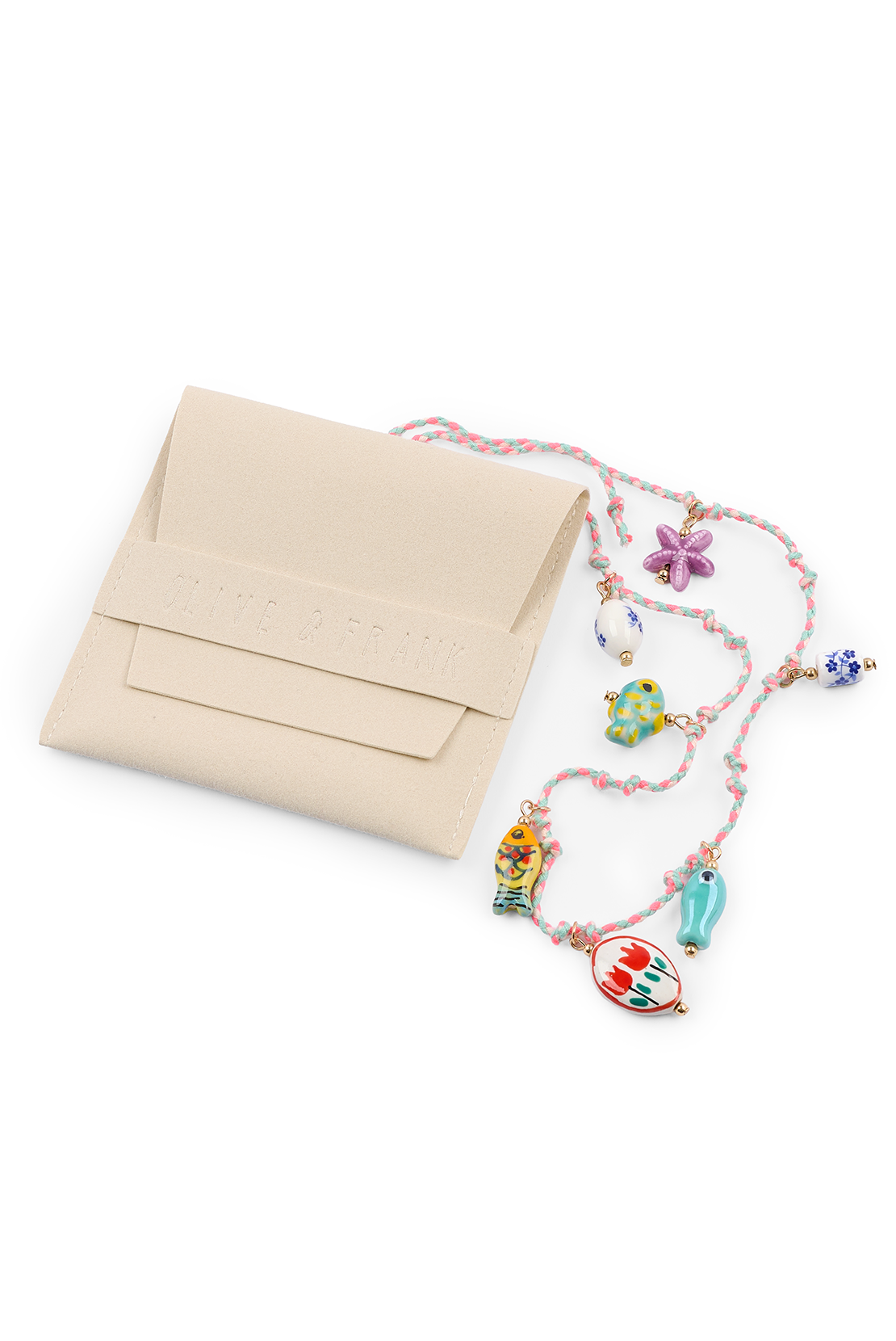 O&F Beaded Charm Cord Necklace - Pink