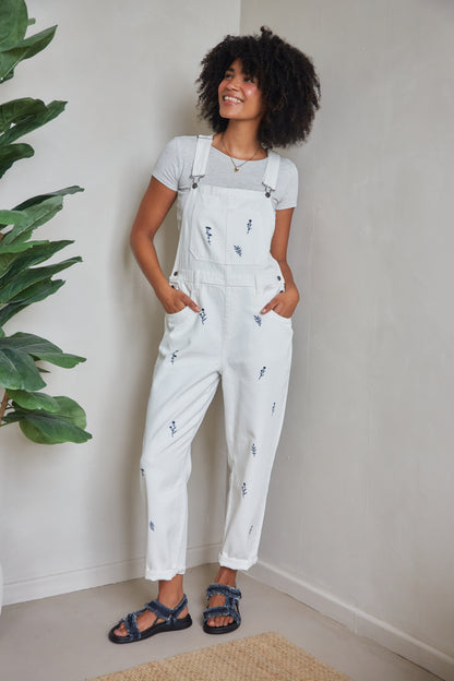 O&F Floral Embroidered Dungarees