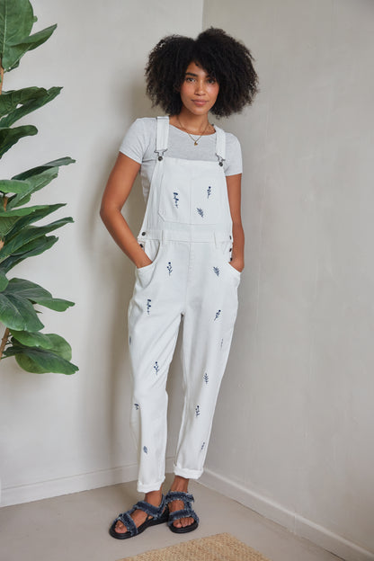 O&F Floral Embroidered Dungarees