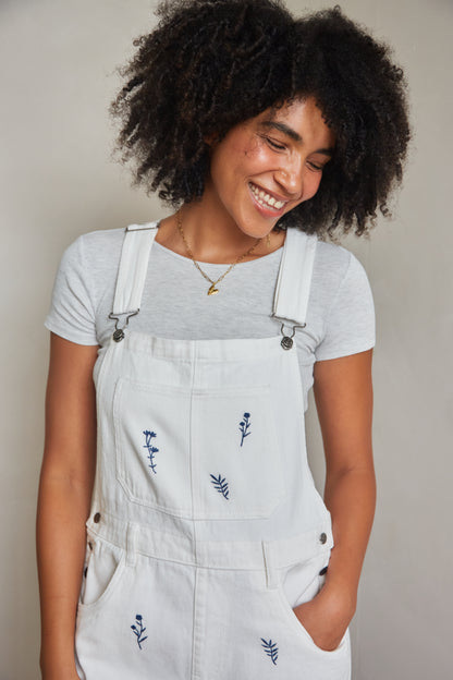 O&F Floral Embroidered Dungarees