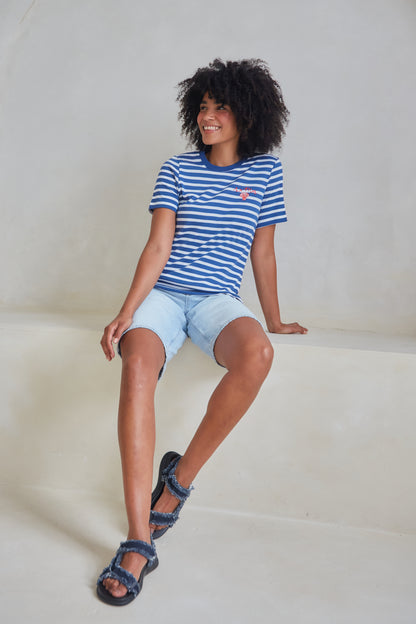 O&F La Mer Embroidered Short Sleeve Breton Tee