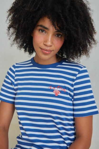 O&F La Mer Embroidered Short Sleeve Breton Tee