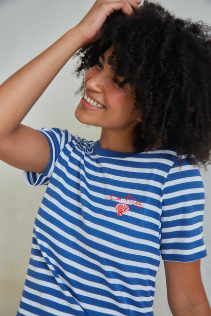 O&F La Mer Embroidered Short Sleeve Breton Tee