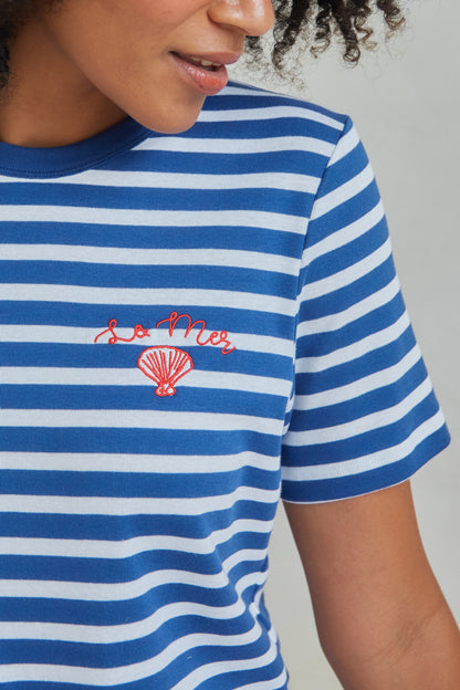 O&F La Mer Embroidered Short Sleeve Breton Tee