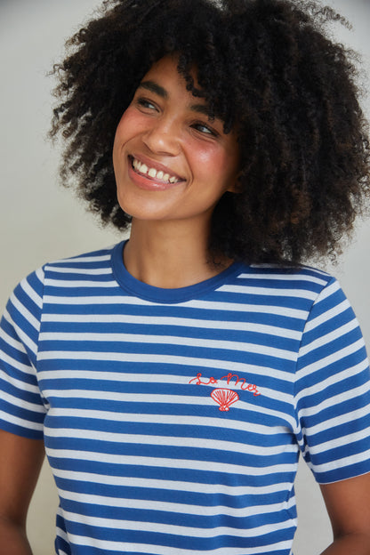 O&F La Mer Embroidered Short Sleeve Breton Tee