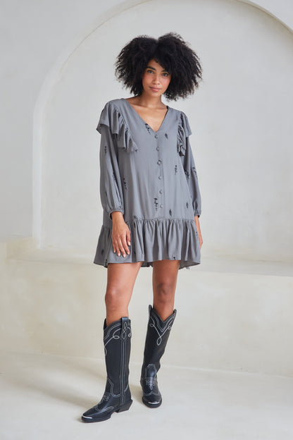 Frankie Floral Embroidered Frill Dress