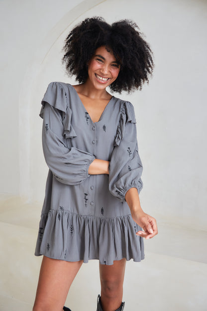 Frankie Floral Embroidered Frill Dress