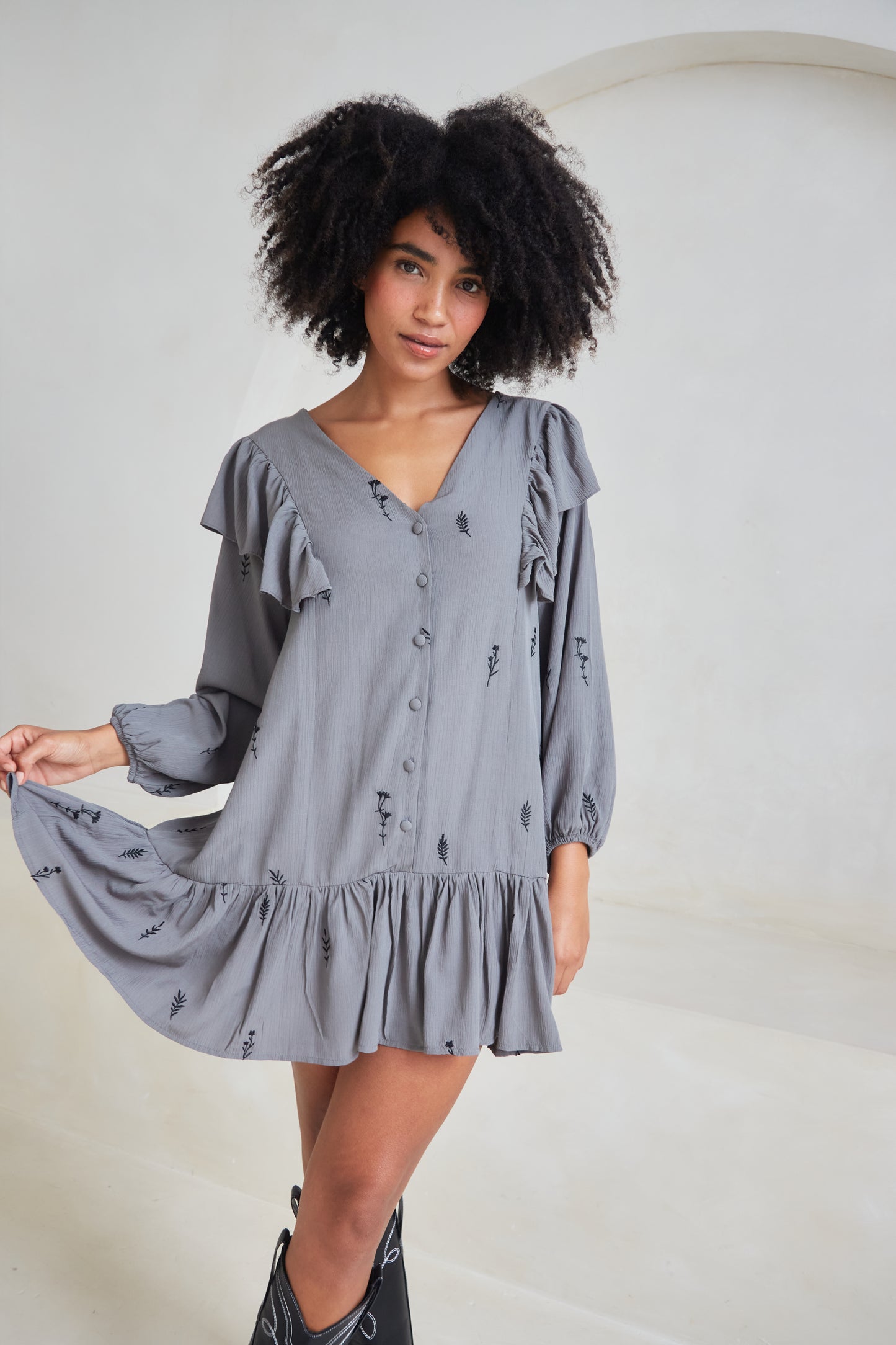 Frankie Floral Embroidered Frill Dress