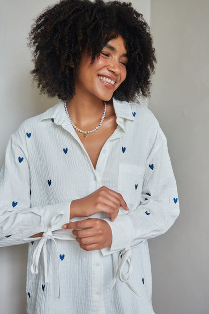 Heart Embroidered Oversized Shirt