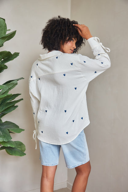 Heart Embroidered Oversized Shirt