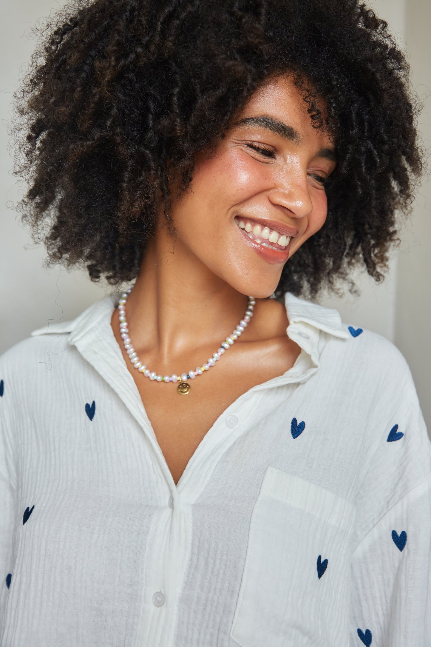 O&F Beaded Happy Face Pendant Necklace