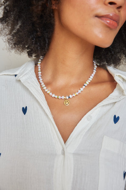 O&F Beaded Happy Face Pendant Necklace
