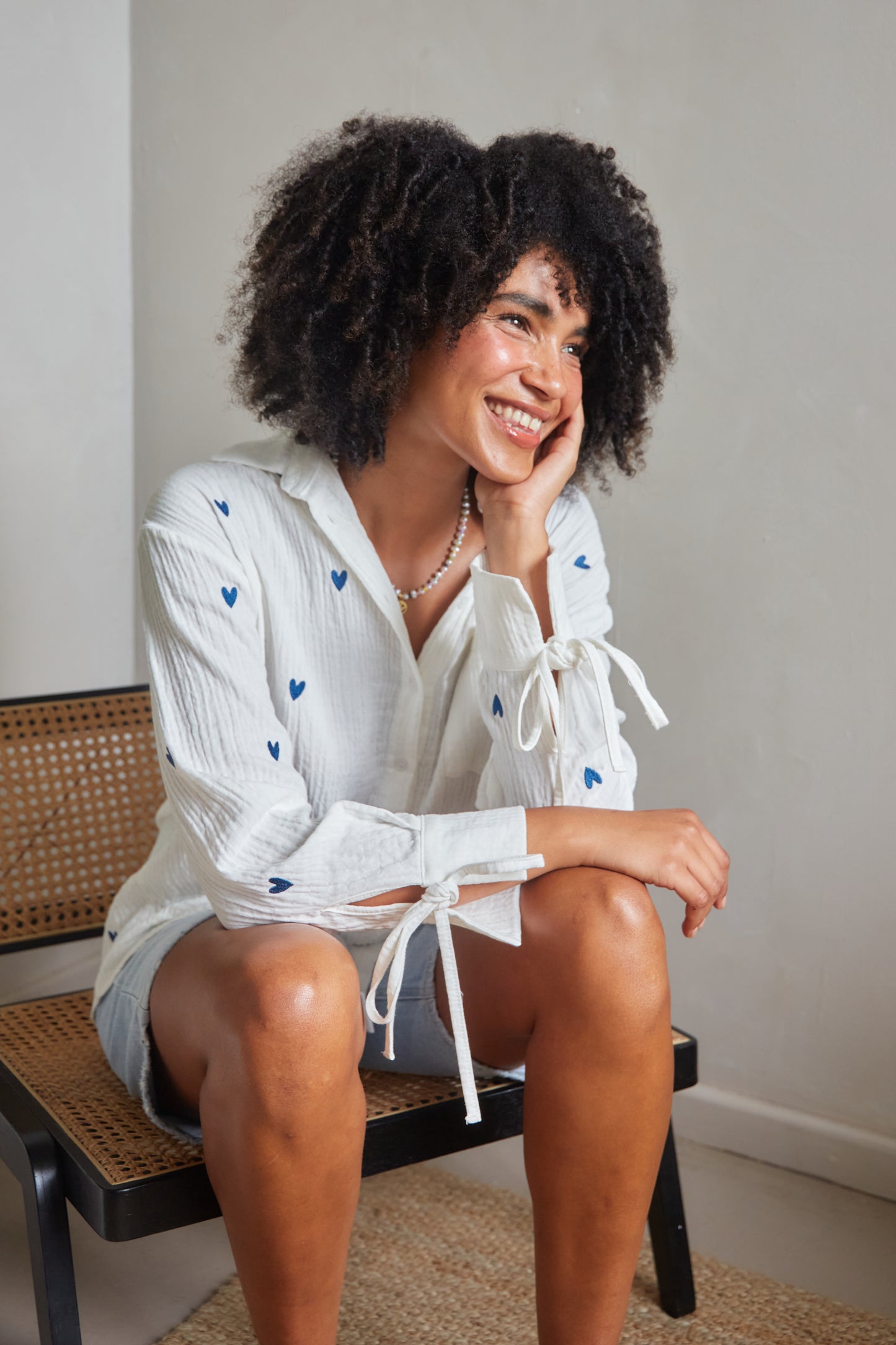 Heart Embroidered Oversized Shirt
