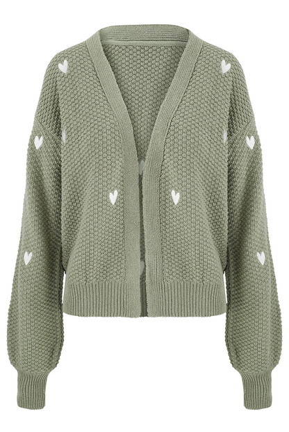 Sample: Heart Embroidered Cardigan - Sage - Small