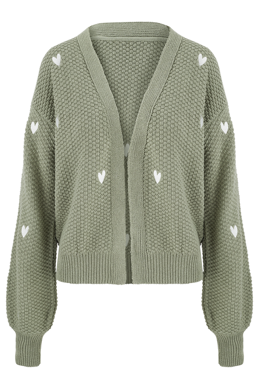 Sample: Heart Embroidered Cardigan - Sage - Small