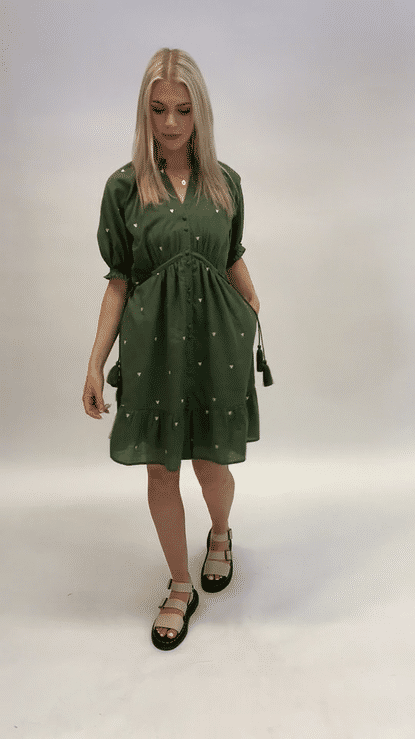 Pamela - Khaki Heart Embroidered Dress