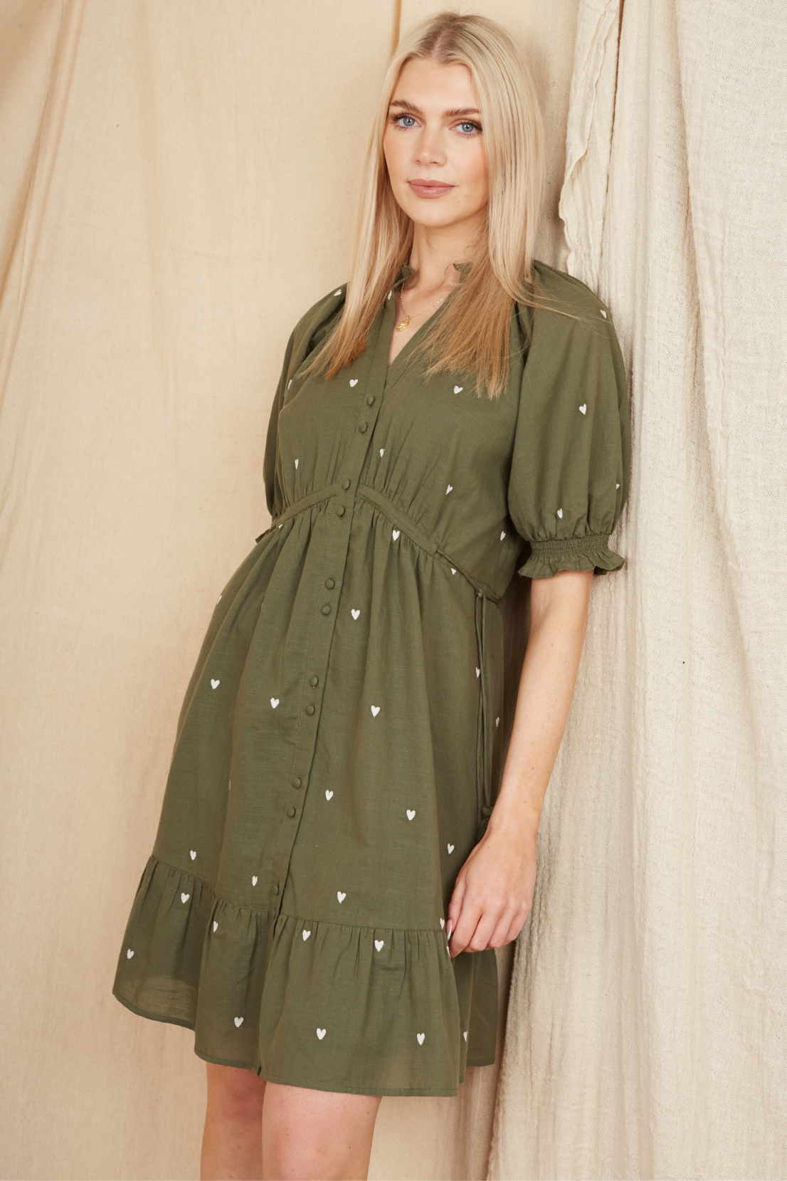 Olive green 2025 embroidered dress