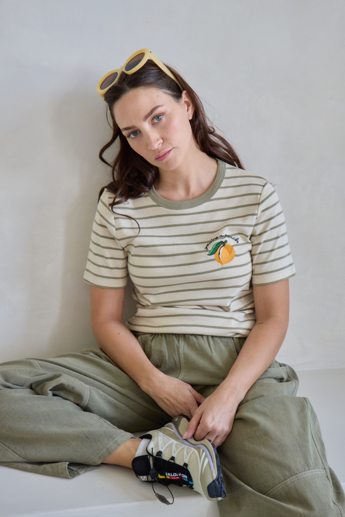 O&F You're a Peach Embroidered Short Sleeve Breton Tee