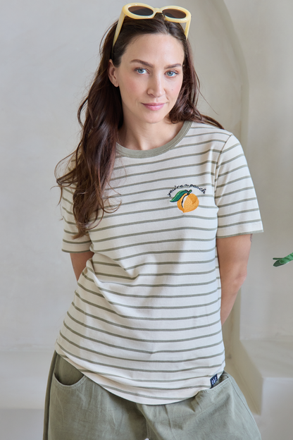 O&F You're a Peach Embroidered Short Sleeve Breton Tee