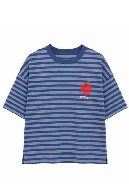 O&F Pomme Embroidered Short Sleeve Breton Tee