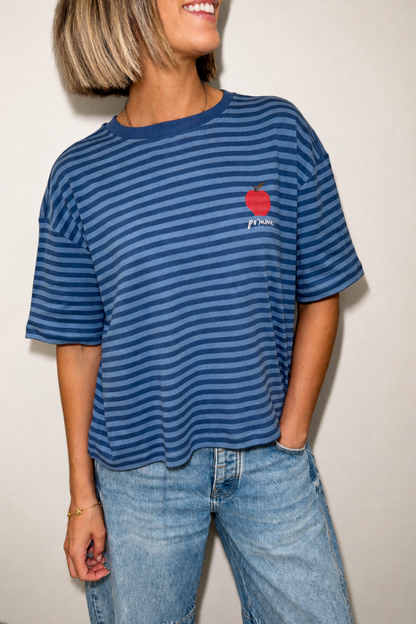 O&F Pomme Embroidered Short Sleeve Breton Tee