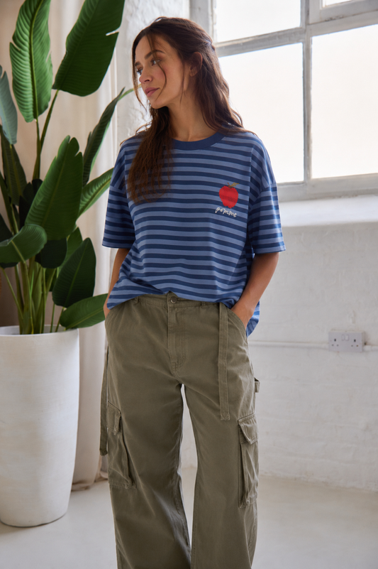 O&F Pomme Embroidered Short Sleeve Breton Tee