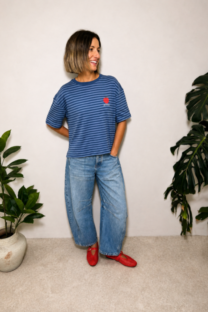 O&F Pomme Embroidered Short Sleeve Breton Tee