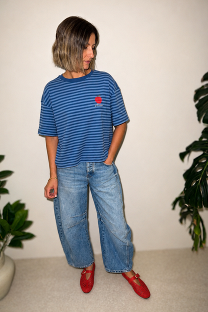 O&F Pomme Embroidered Short Sleeve Breton Tee