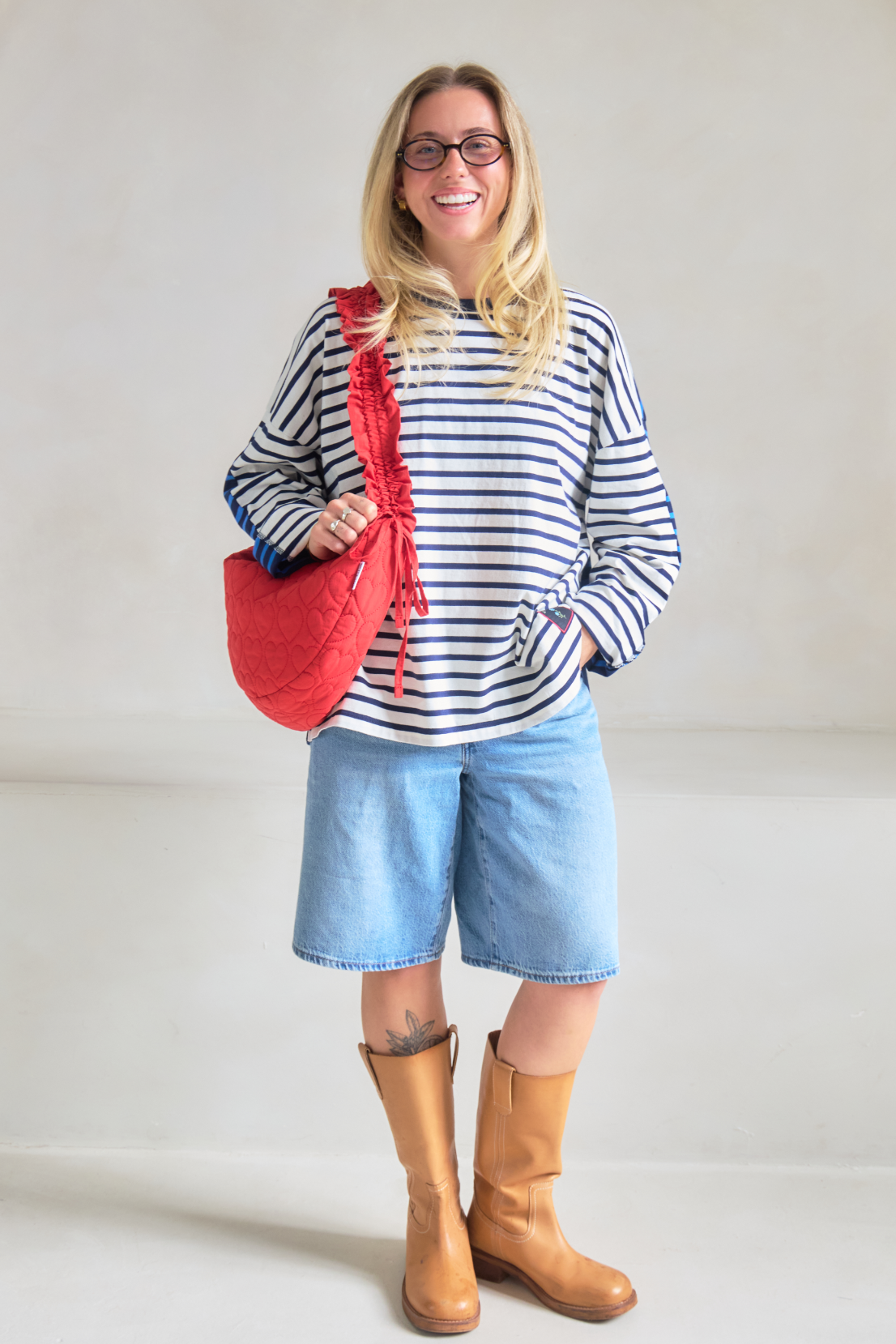 O&F Heart Quilted Sling Bag - Red
