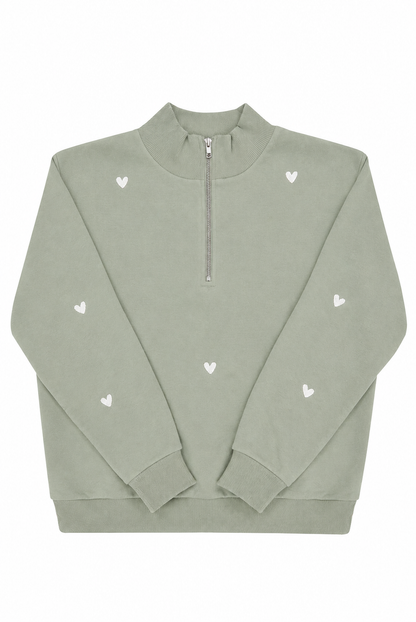 Sample: Sage Heart Embroidered Zip Sweatshirt - Medium