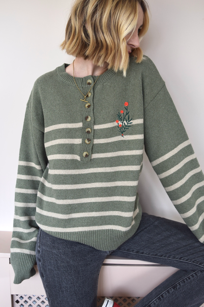 O&F Knitted Henley - Green