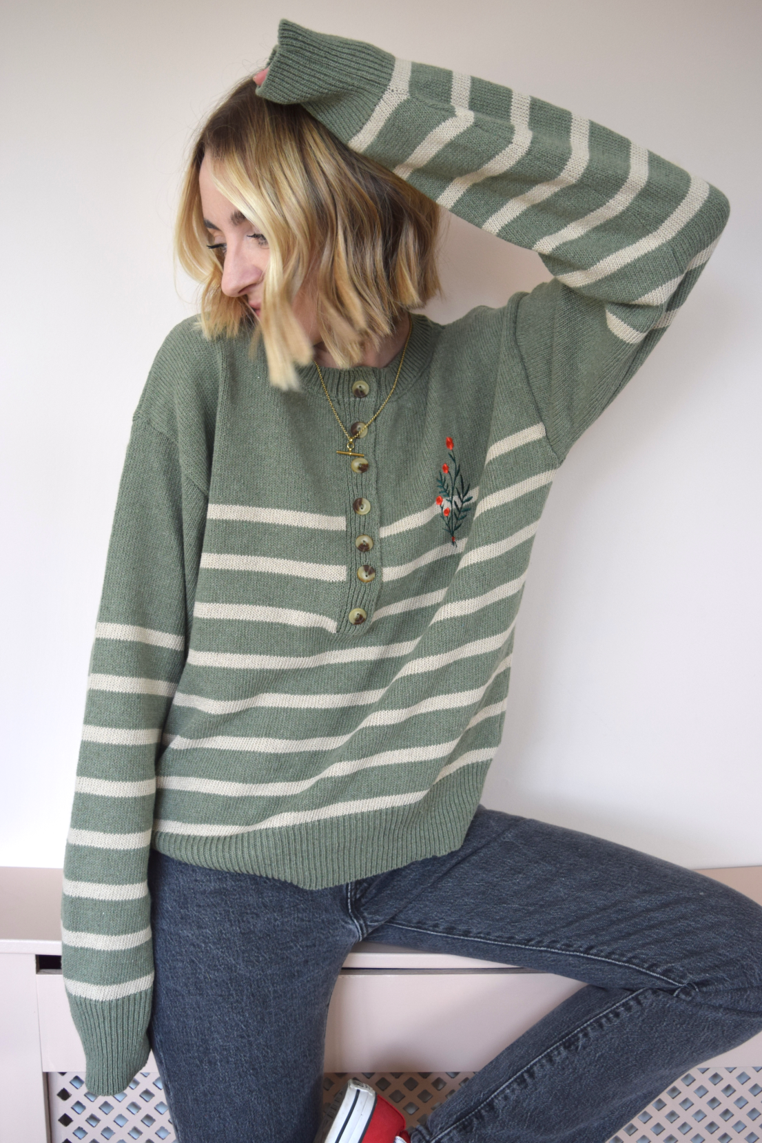 O&F Knitted Henley - Green