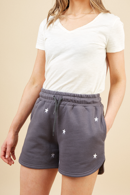 O&F Star Embroidered Shorts - Grey