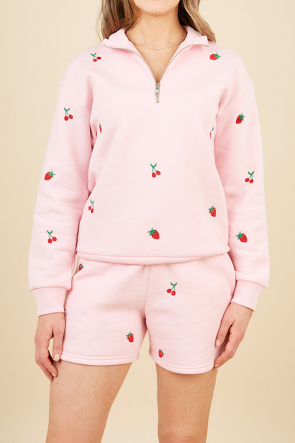 O&F Fruit Embroidered Shorts - Pink