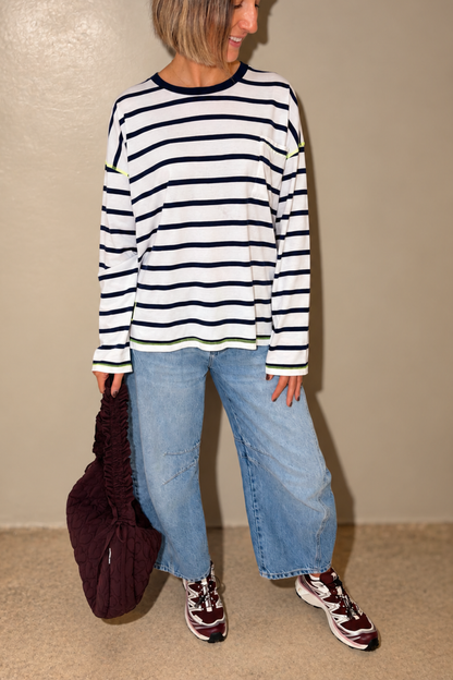 O&F Stripe Pocket Oversize Long Sleeve Tee