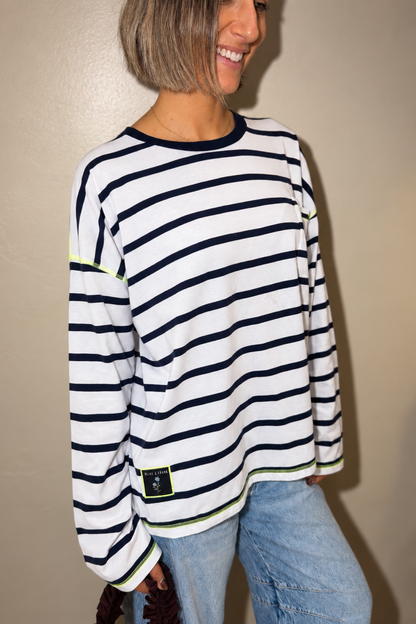 O&F Stripe Pocket Oversize Long Sleeve Tee