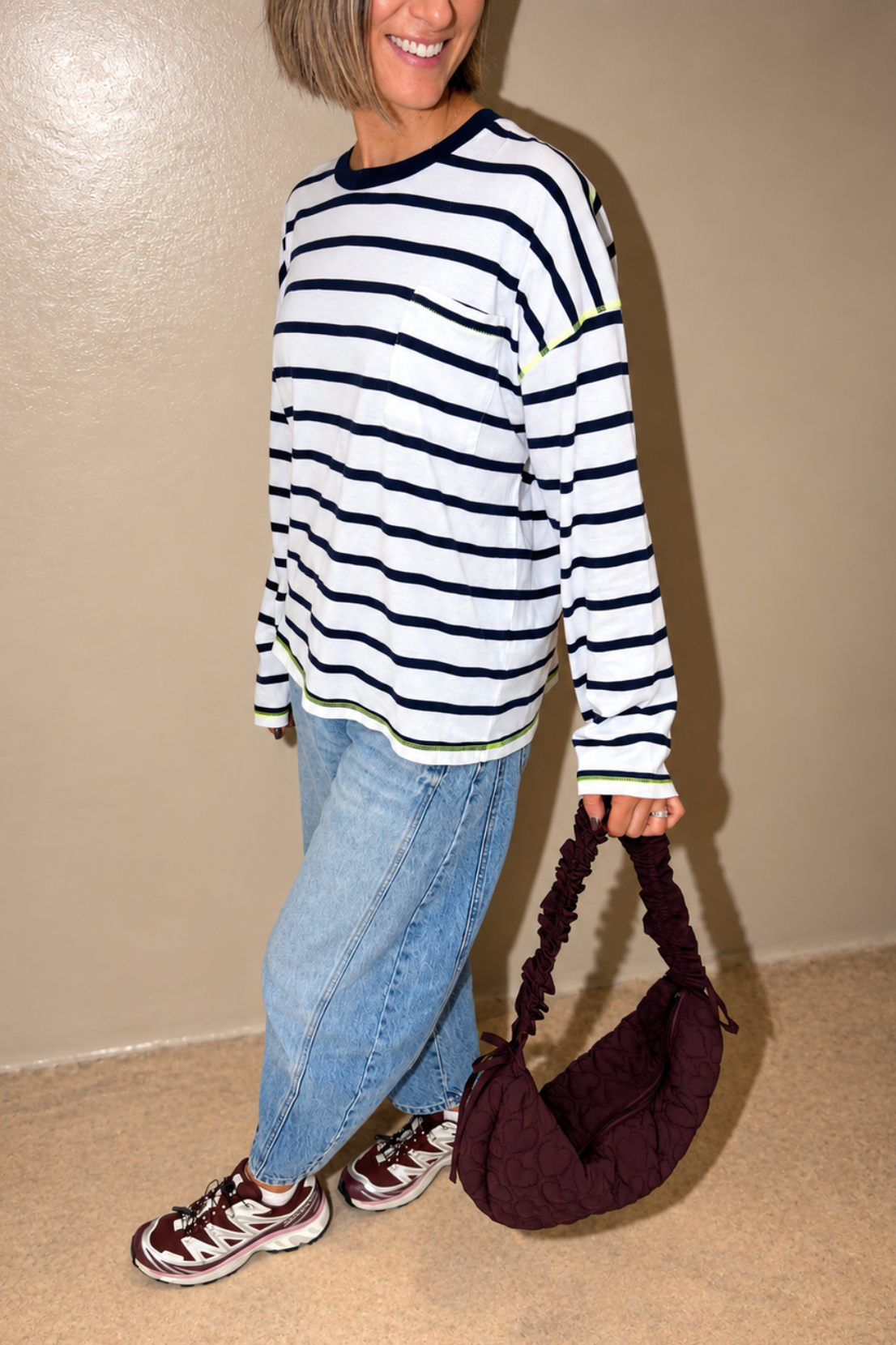 O&F Stripe Pocket Oversize Long Sleeve Tee