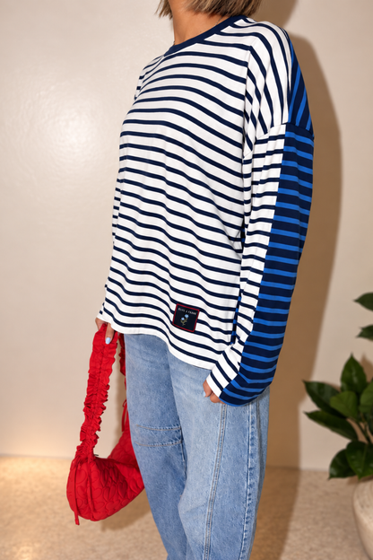 O&F Spliced Stripe Long Sleeve Stripe Tee
