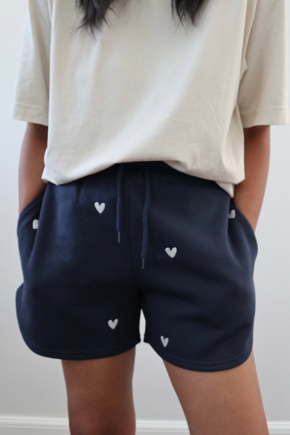 O&F Heart Embroidered Shorts - Navy