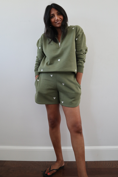 O&F Olive Heart Embroidered Quarter Zip Sweatshirt – Olive and Frank