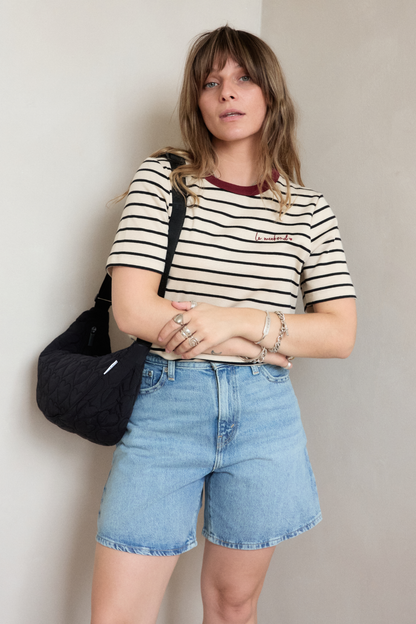 Heart Quilted Cross Body Bag -  Black